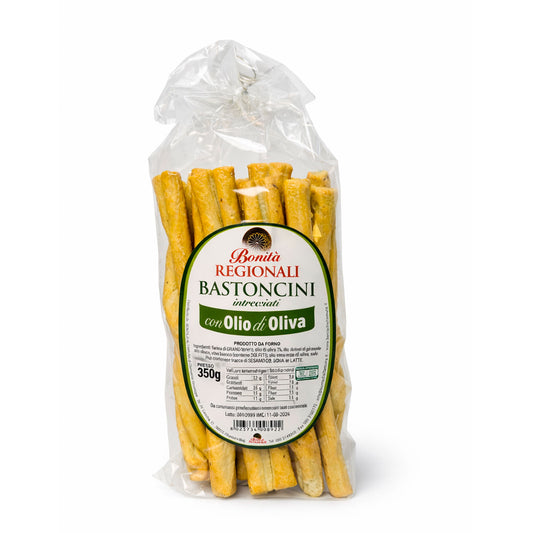 Bastoncini intrecciati all'olio d'oliva snack pugliesi confezione da 350 gr