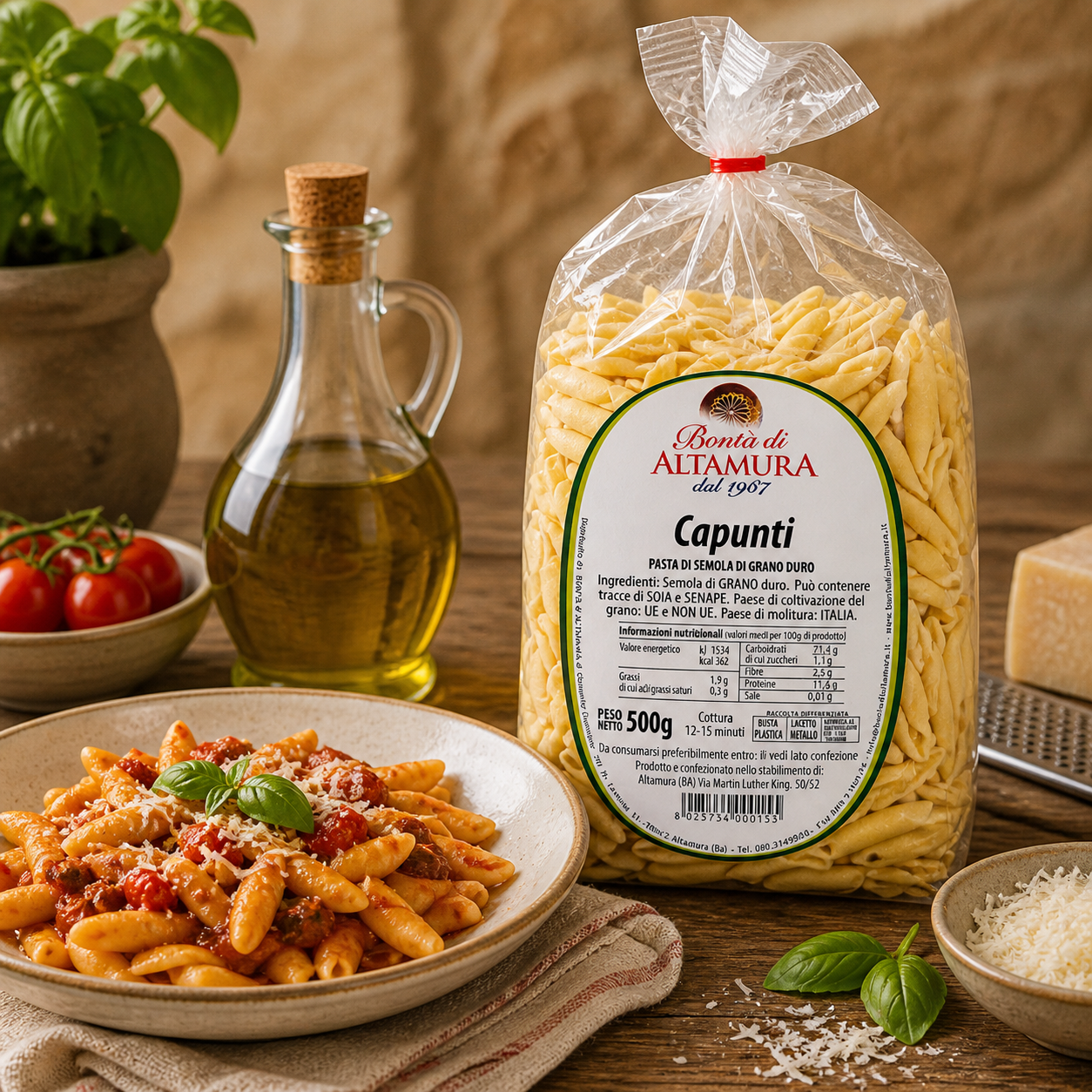 Pasta di semola di grano duro Capunti confezione da 500 gr