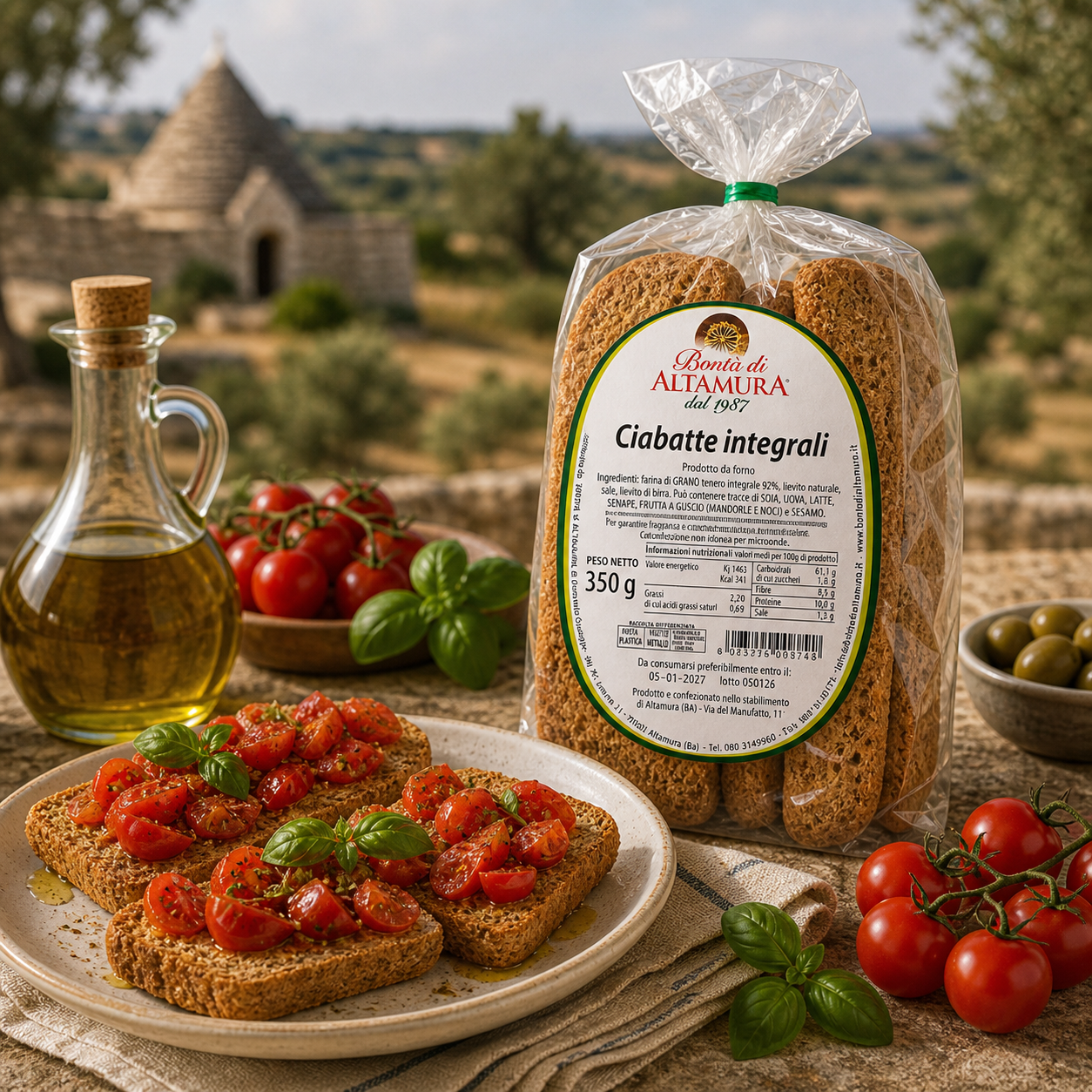 Ciabatte integrali pugliesi di grano tenero confezione 350 gr