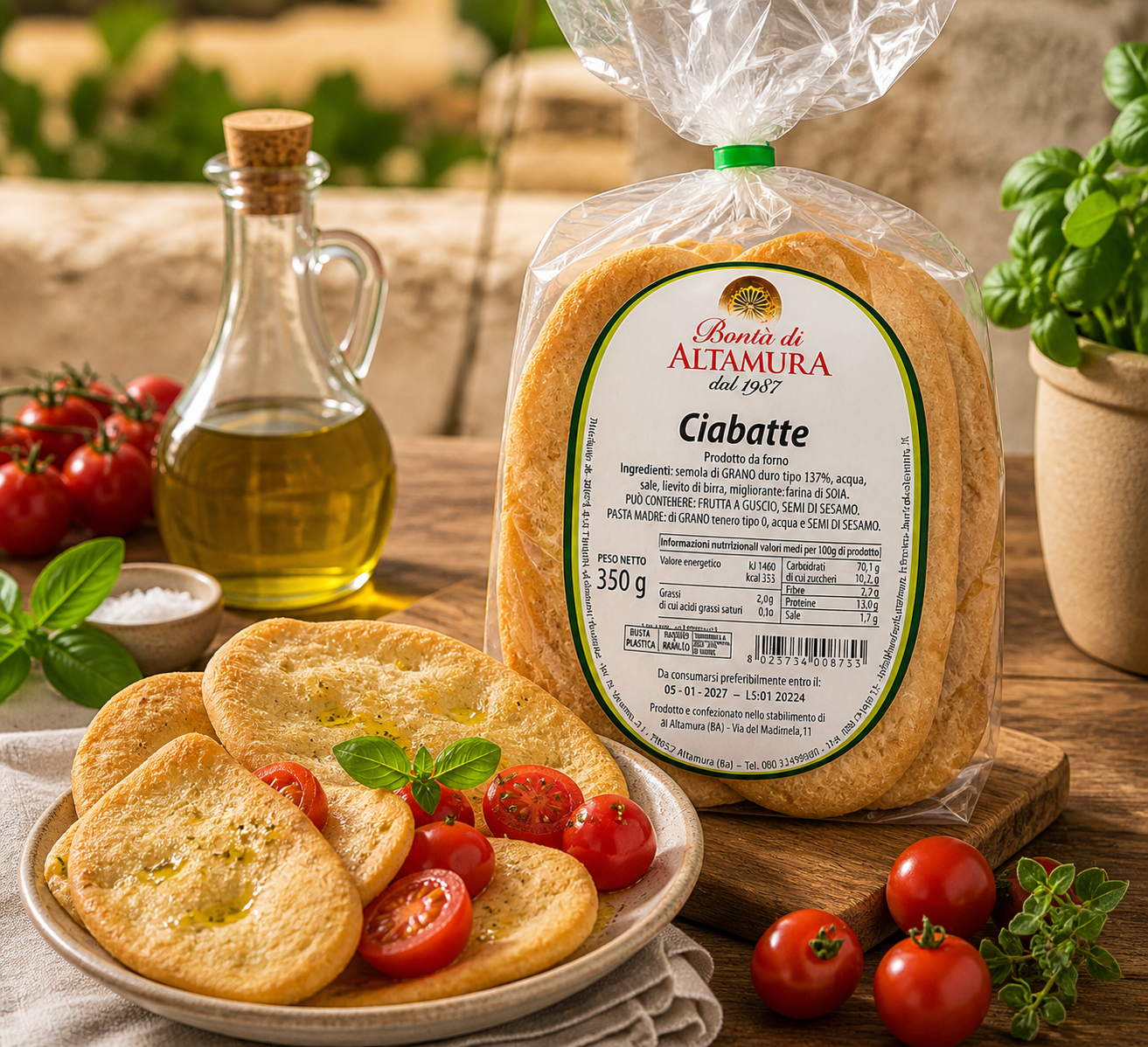 Ciabatte di semola rimacinata di grano duro confezione 350 gr