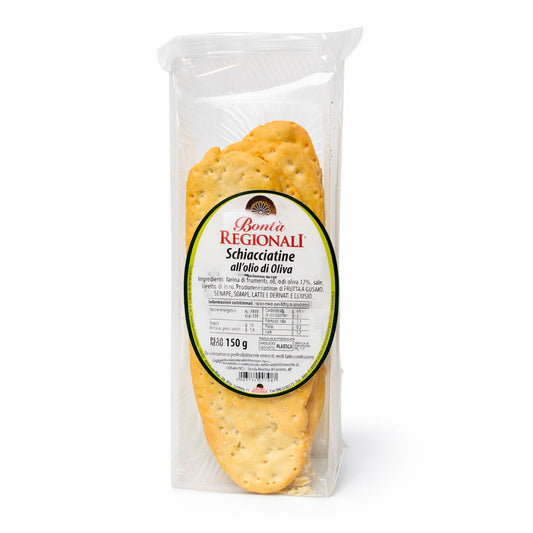 Schiacciatine snack all'olio d'oliva con farina di grano tenero confezione da 150 gr