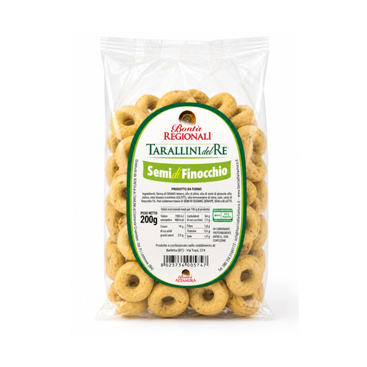 Tarallini del re al seme di finocchio taralli pugliesi confezione da 200 gr