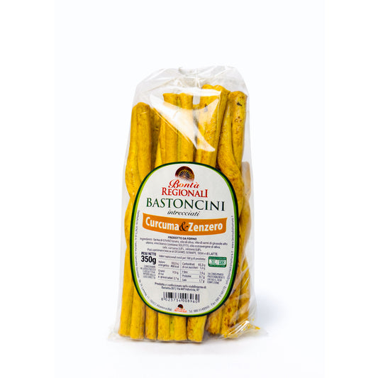 Bastoncini intrecciati curcuma e zenzero snack pugliesi confezione da 350 gr