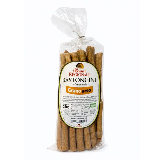 Bastoncini intrecciati al grano arso snack pugliesi confezione da 350 gr