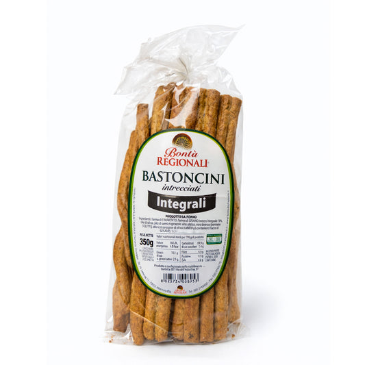 Bastoncini intrecciati integrali snack pugliesi confezione da 350 gr
