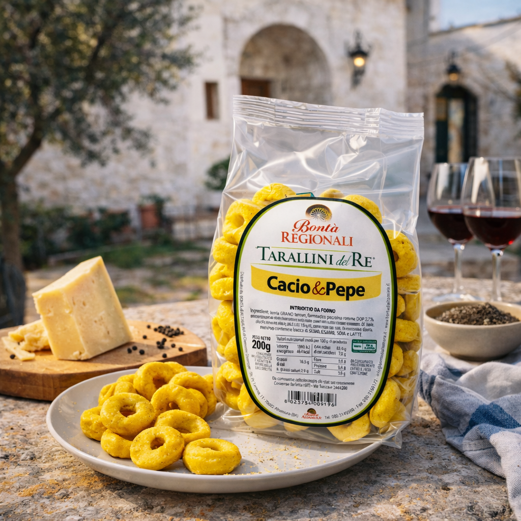 Taralli pugliesi cacio e pepe Tarallini del re confezione 300 gr
