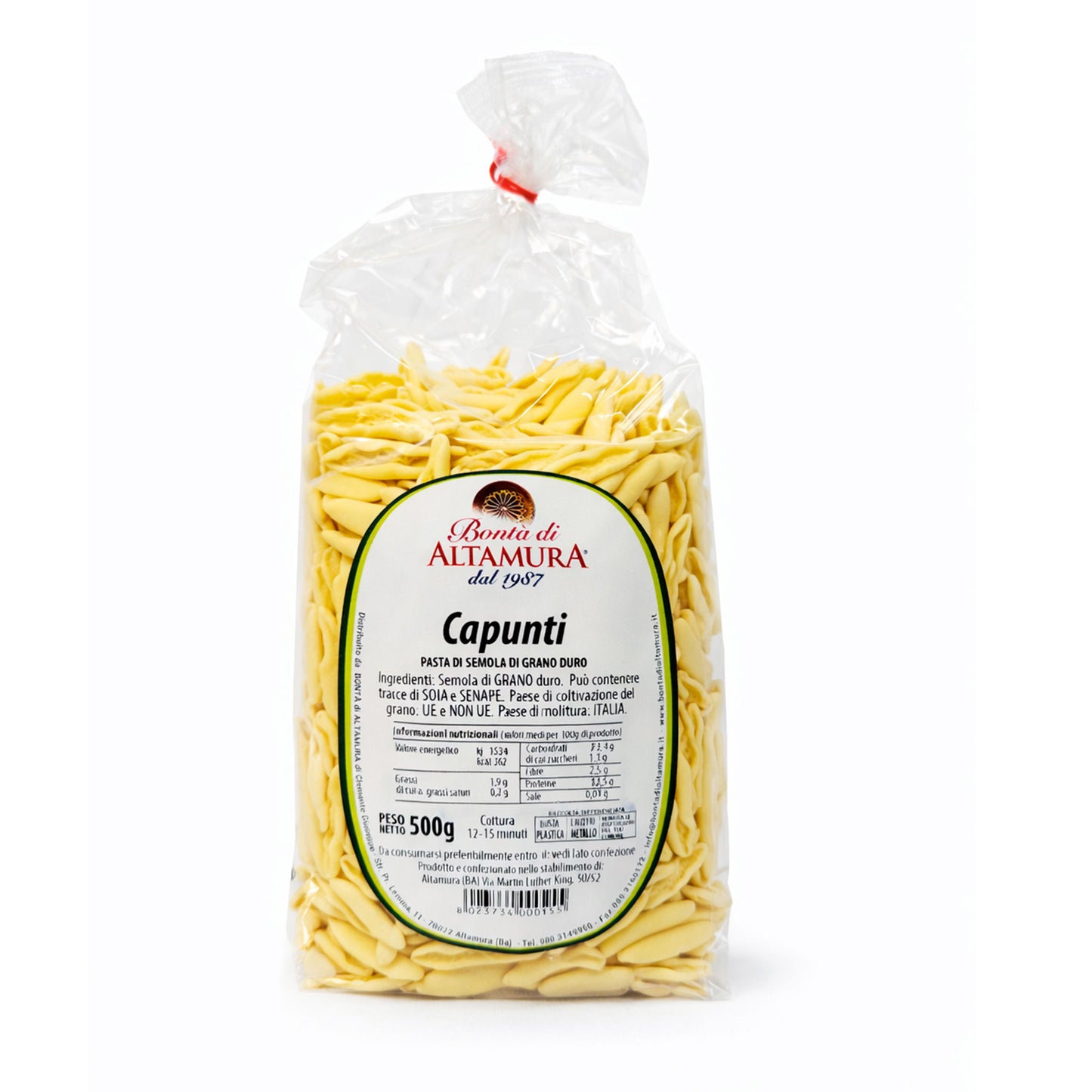 Pasta di semola di grano duro Capunti confezione da 500 gr