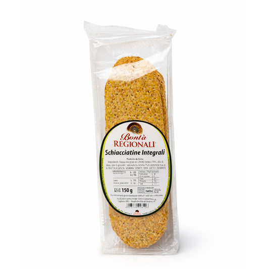 Schiacciatine snack integrali con farina di grano tenero confezione da 150 gr
