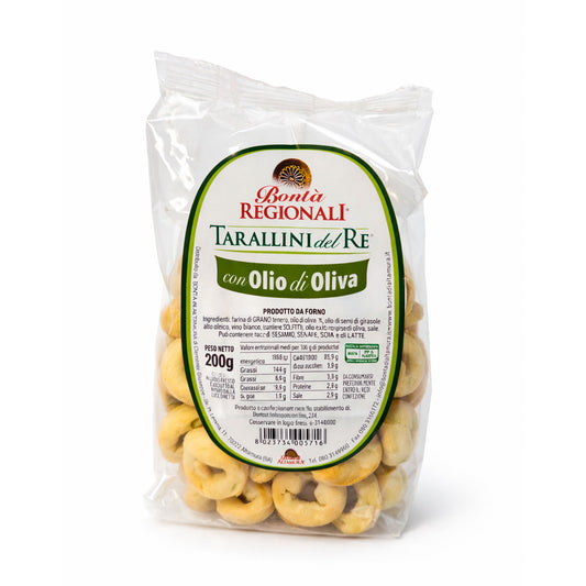 Taralli pugliesi all'olio d'oliva Tarallini del re Confezione da 200 gr
