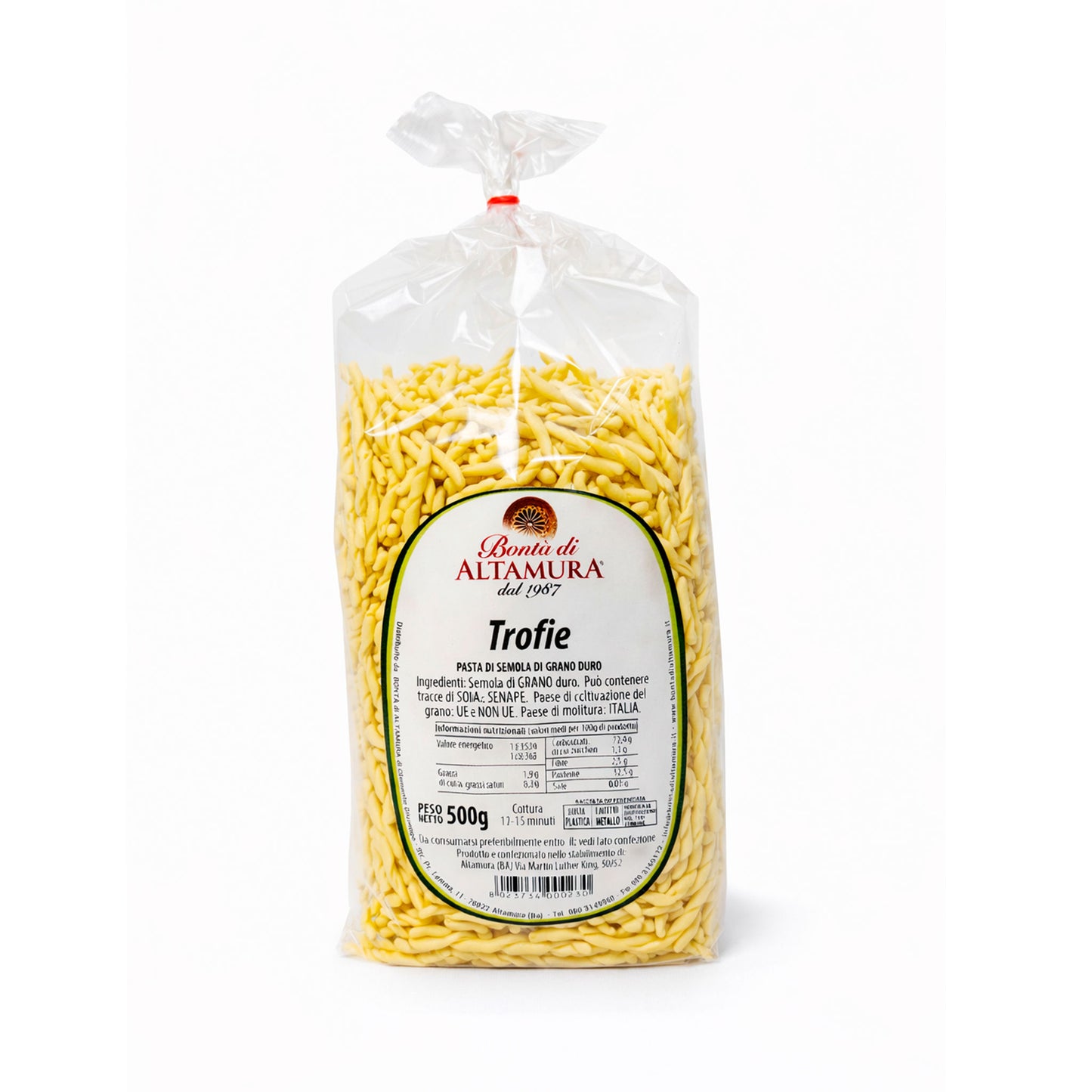 Pasta di semola di grano duro Trofie confezione da 500gr