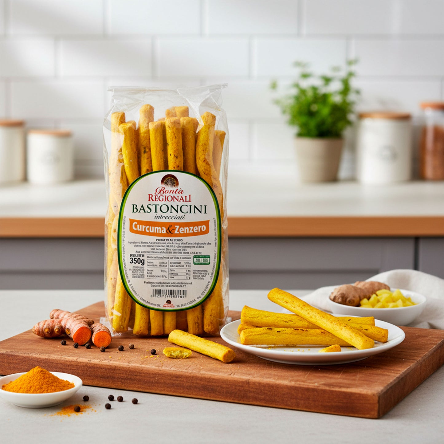 Bastoncini intrecciati curcuma e zenzero snack pugliesi confezione da 350 gr
